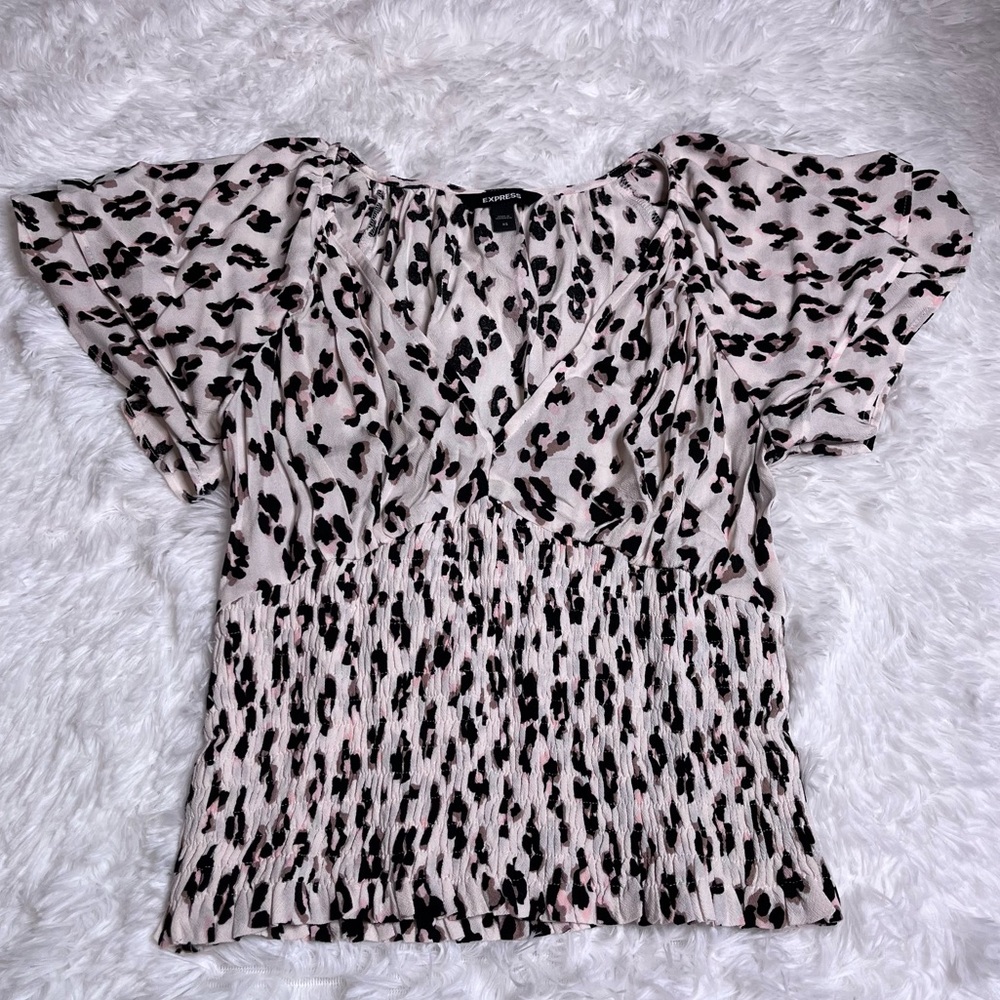 Express Black and Cream Leopard Print Blouse